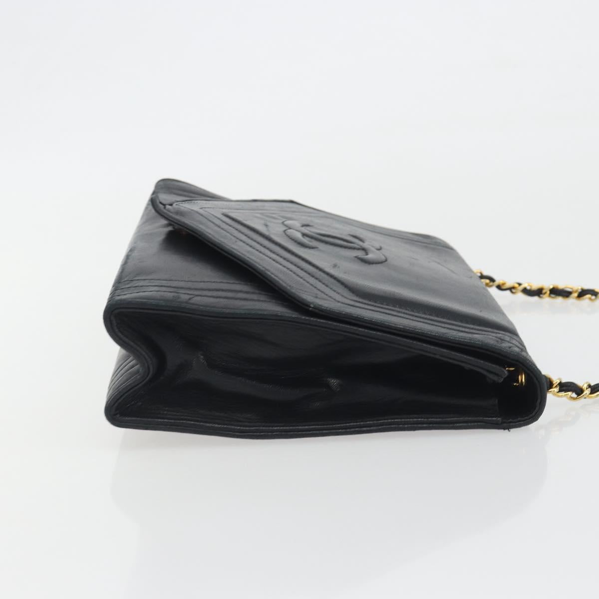 CHANEL V Stitch Chain Shoulder Bag Lamb Skin Black Gold CC Auth 192608A
