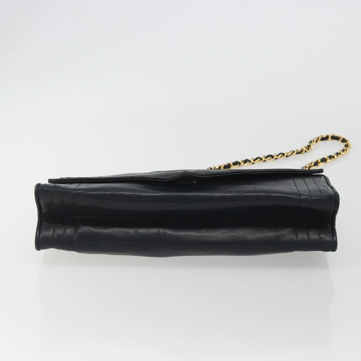 CHANEL V Stitch Chain Shoulder Bag Lamb Skin Black Gold CC Auth 192608A
