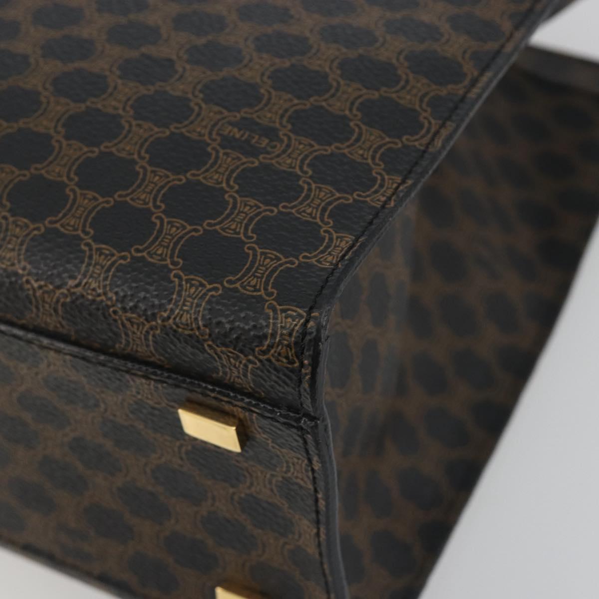 CELINE Macadam Canvas Hand Bag PVC Leather Black Gold Auth 192613A