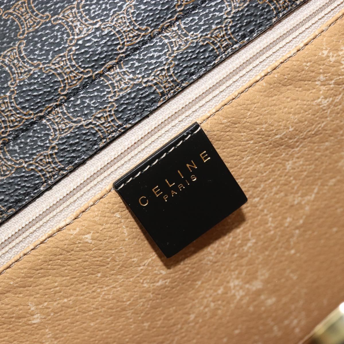 CELINE Macadam Canvas Hand Bag PVC Leather Black Gold Auth 192613A