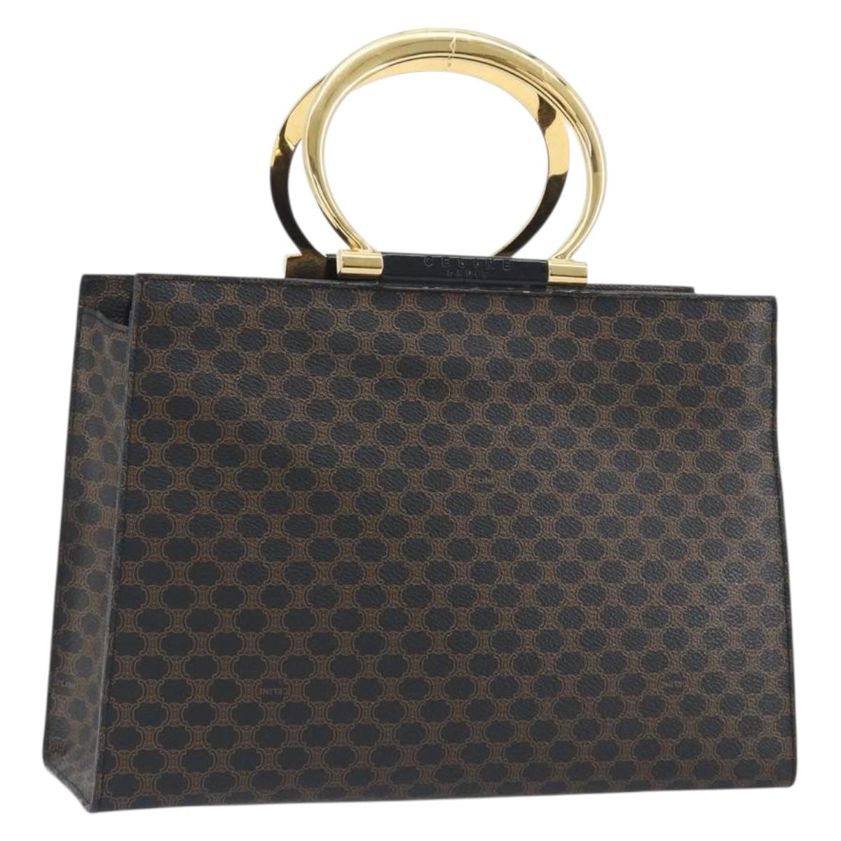 CELINE Macadam Canvas Hand Bag PVC Leather Black Gold Auth 192613A