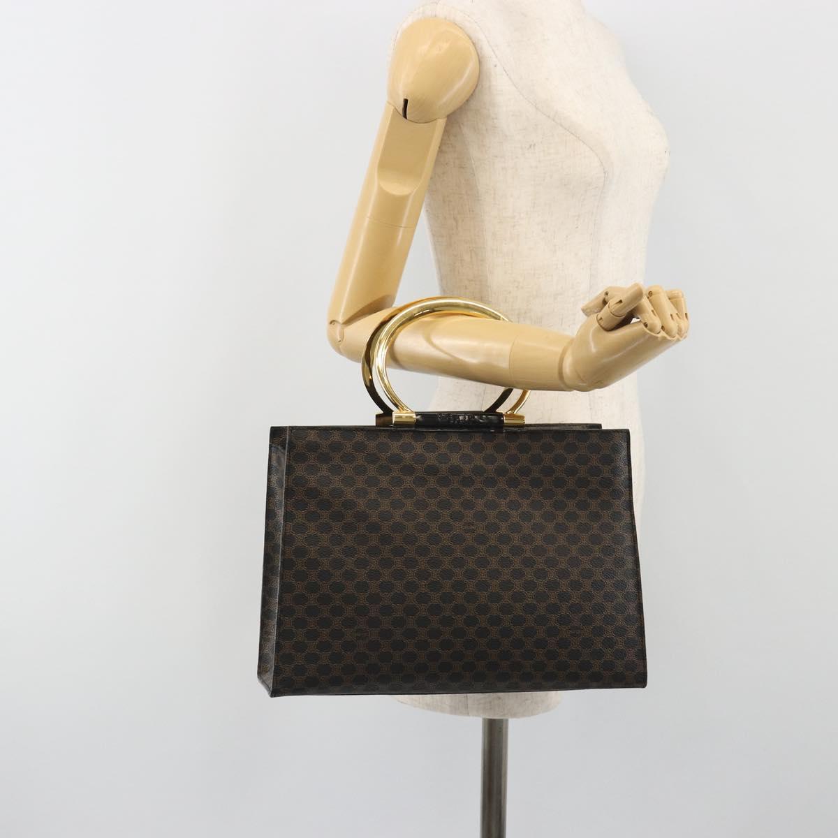CELINE Macadam Canvas Hand Bag PVC Leather Black Gold Auth 192613A