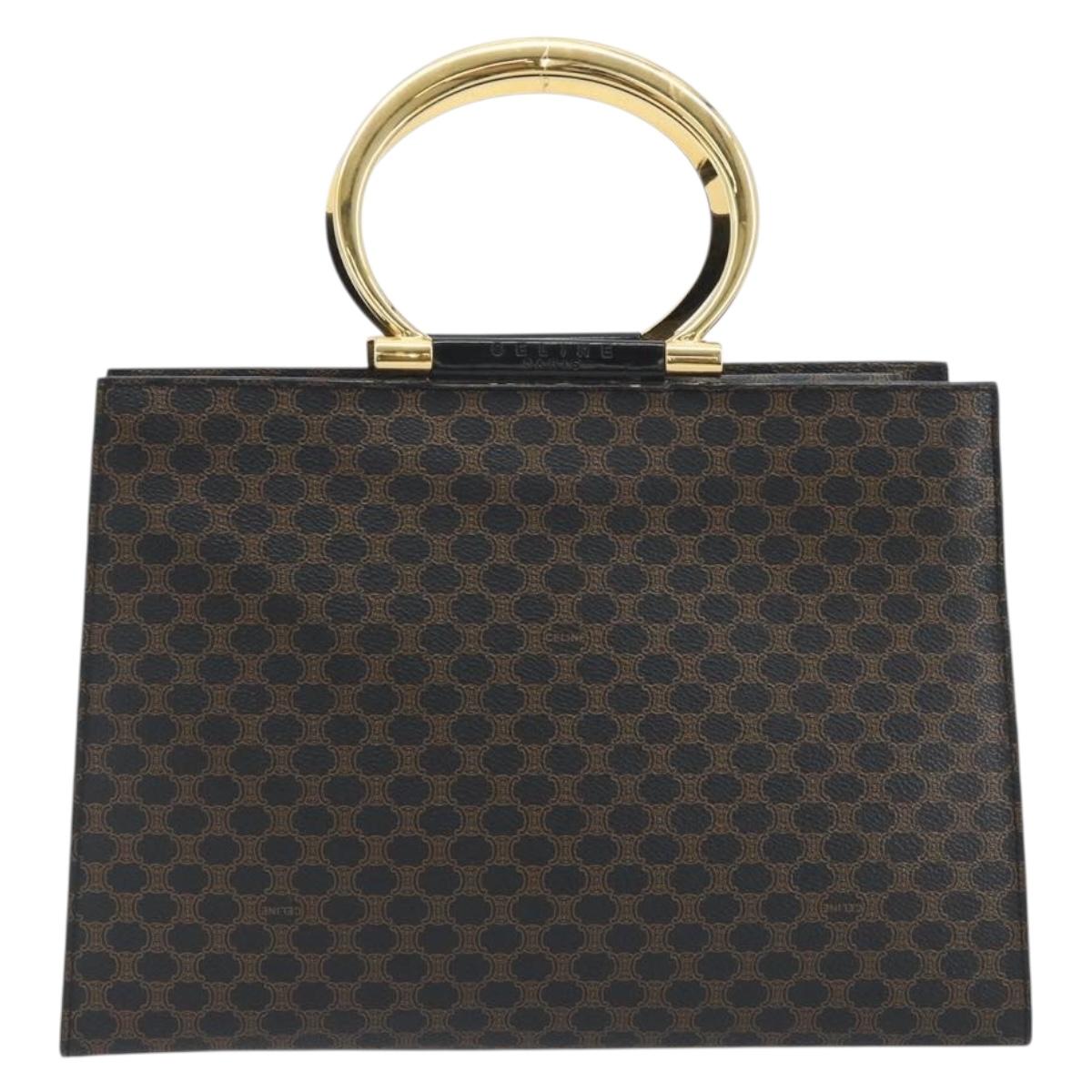 CELINE Macadam Canvas Hand Bag PVC Leather Black Gold Auth 192613A