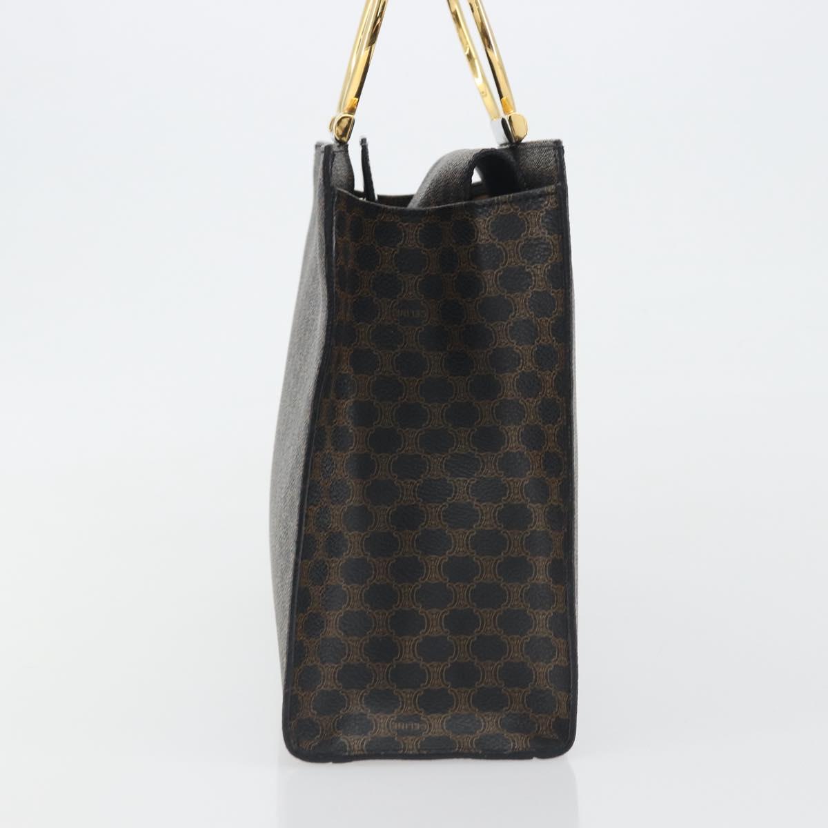 CELINE Macadam Canvas Hand Bag PVC Leather Black Gold Auth 192613A