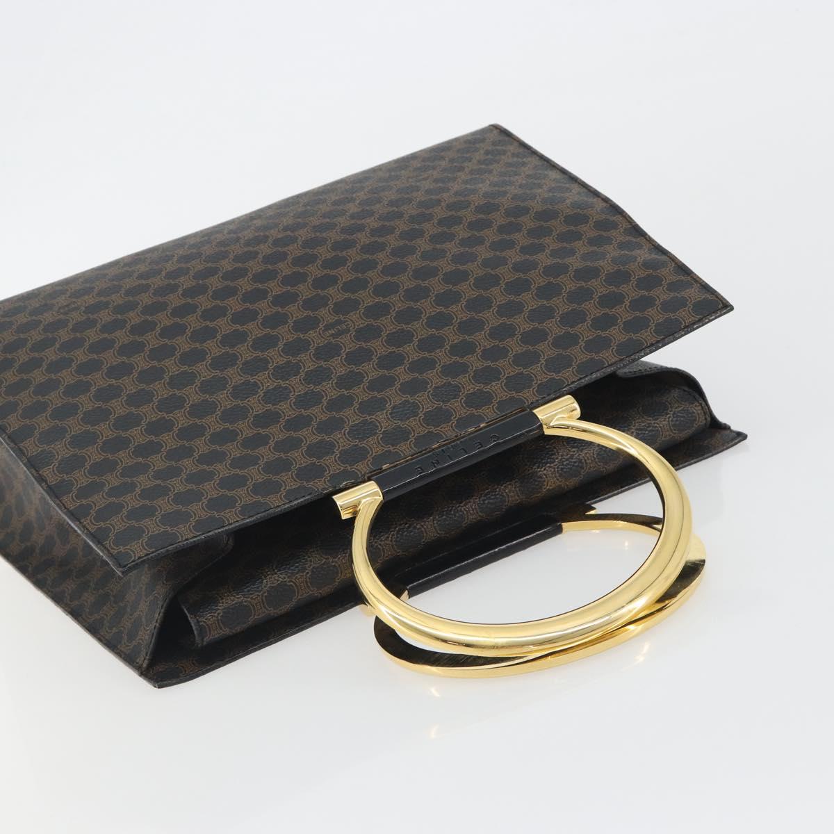 CELINE Macadam Canvas Hand Bag PVC Leather Black Gold Auth 192613A