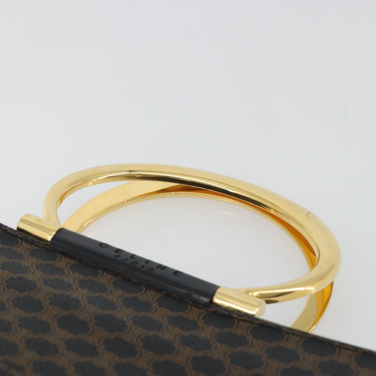 CELINE Macadam Canvas Hand Bag PVC Leather Black Gold Auth 192613A