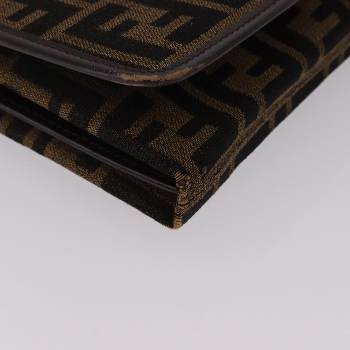 FENDI Zucca Canvas Shoulder Bag Brown Gold Auth 192615