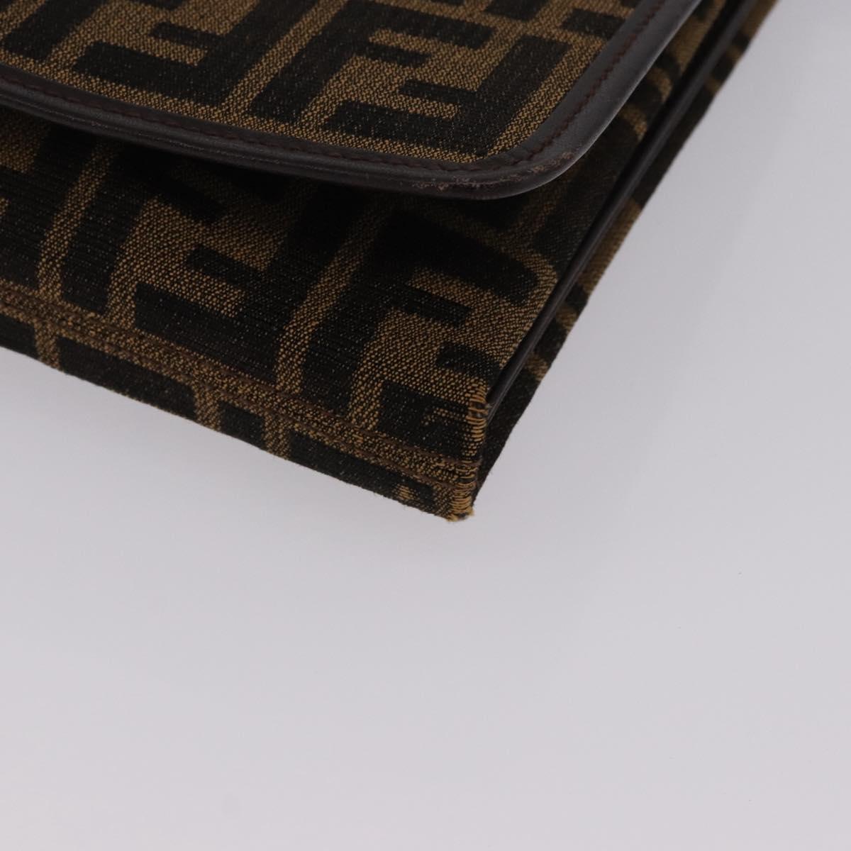 FENDI Zucca Canvas Shoulder Bag Brown Gold Auth 192615
