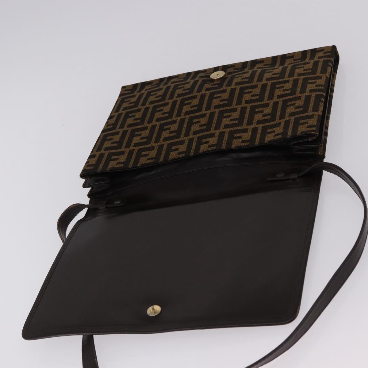 FENDI Zucca Canvas Shoulder Bag Brown Gold Auth 192615