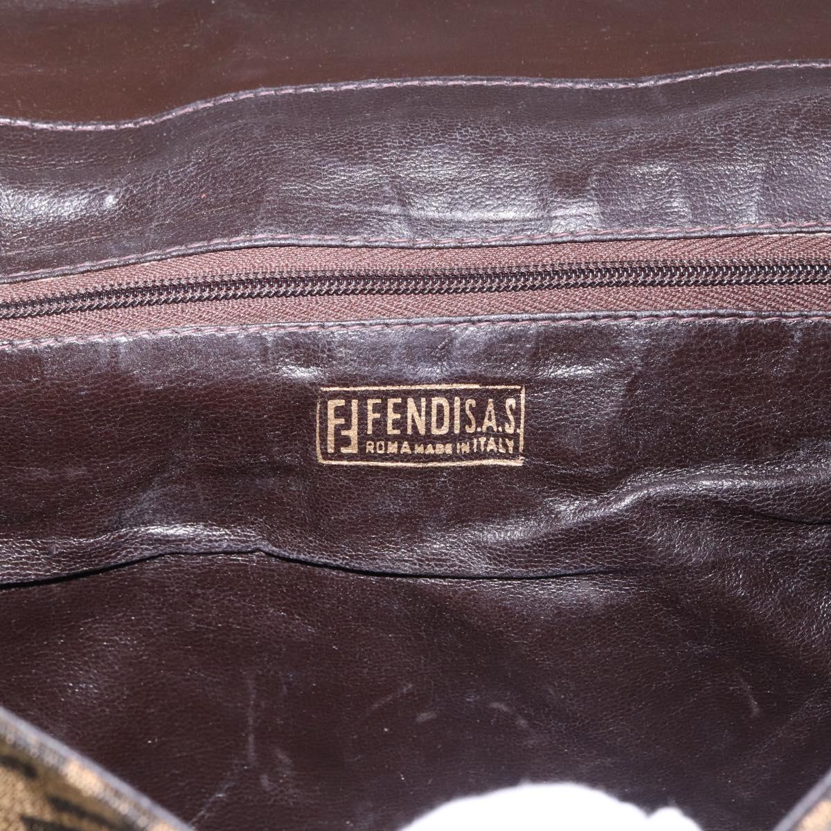 FENDI Zucca Canvas Shoulder Bag Brown Gold Auth 192615
