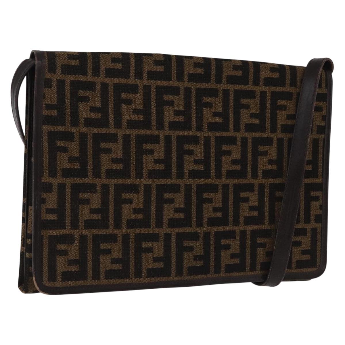 FENDI Zucca Canvas Shoulder Bag Brown Gold Auth 192615
