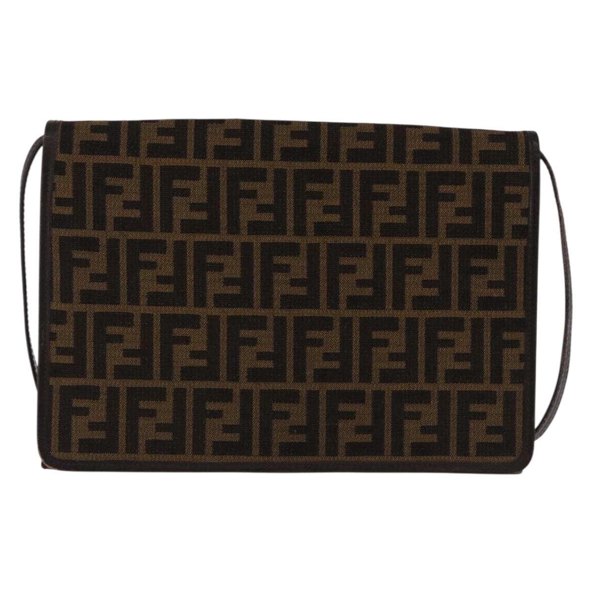 FENDI Zucca Canvas Shoulder Bag Brown Gold Auth 192615