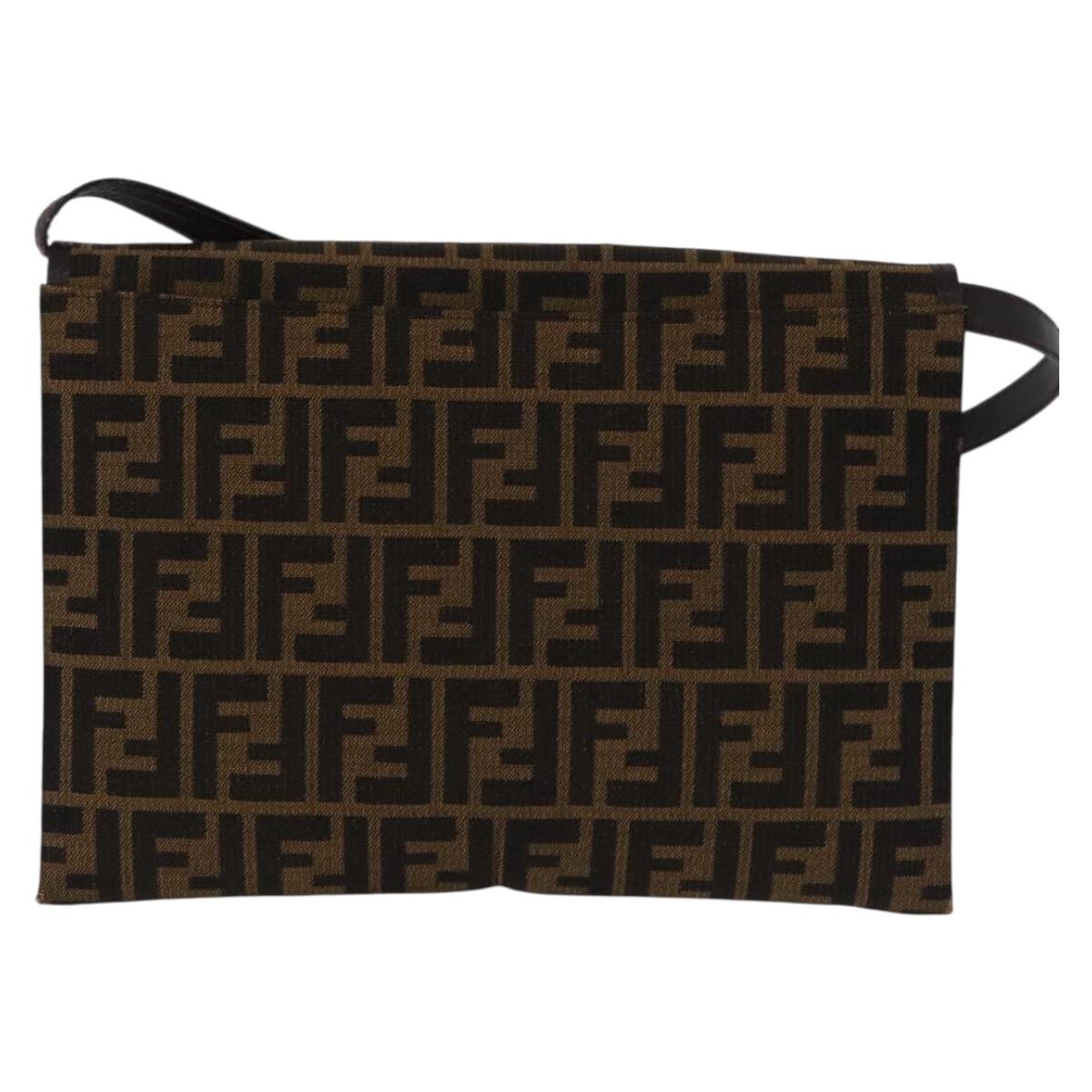 FENDI Zucca Canvas Shoulder Bag Brown Gold Auth 192615