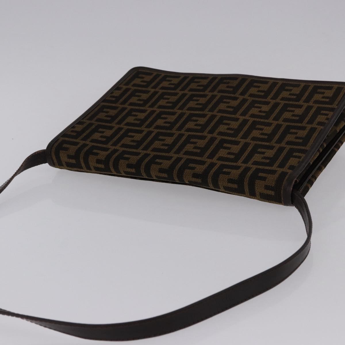 FENDI Zucca Canvas Shoulder Bag Brown Gold Auth 192615