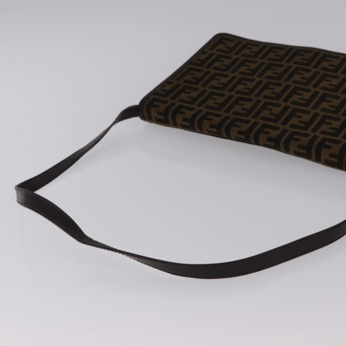 FENDI Zucca Canvas Shoulder Bag Brown Gold Auth 192615