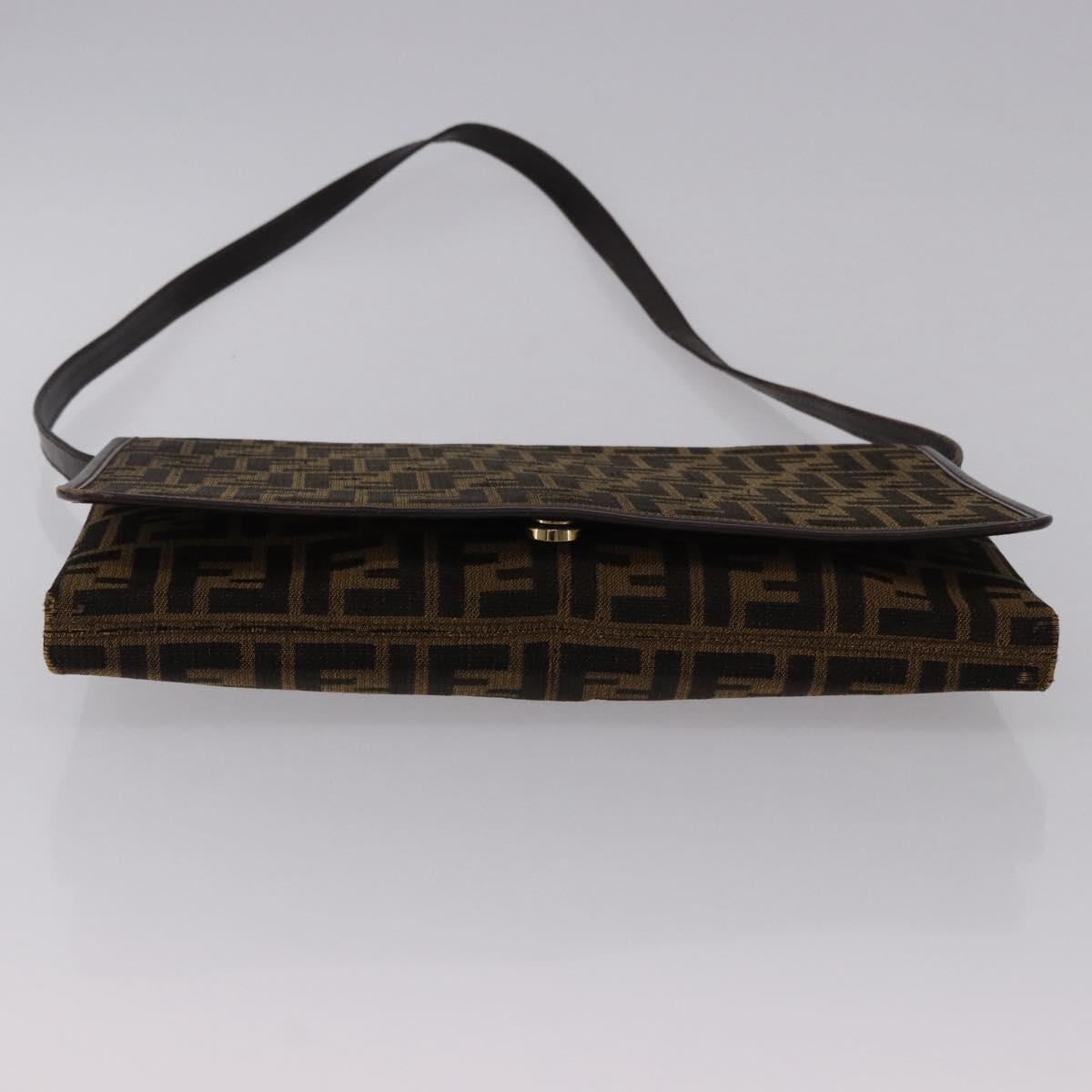 FENDI Zucca Canvas Shoulder Bag Brown Gold Auth 192615