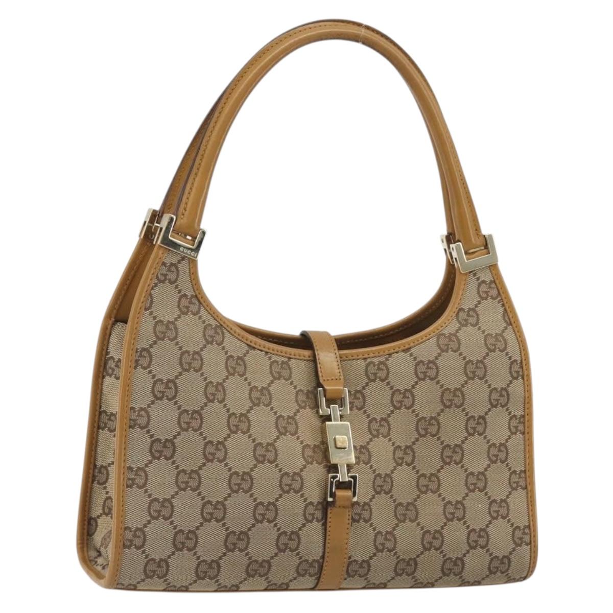 GUCCI GG Canvas Jackie Hand Bag Beige Gold 002 1068 Auth 192618A