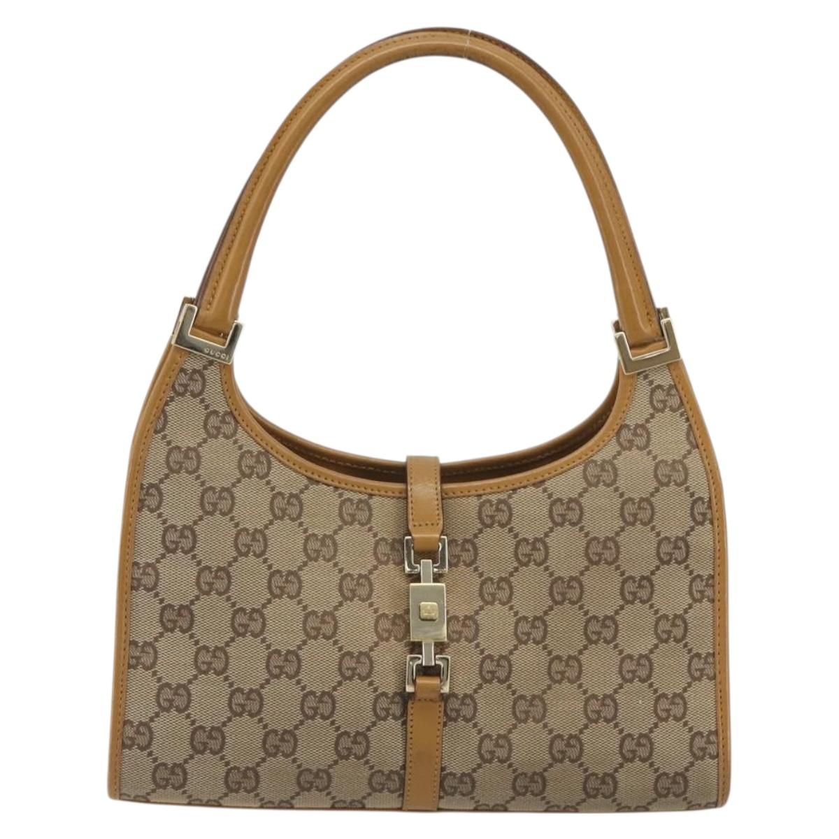 GUCCI GG Canvas Jackie Hand Bag Beige Gold 002 1068 Auth 192618A