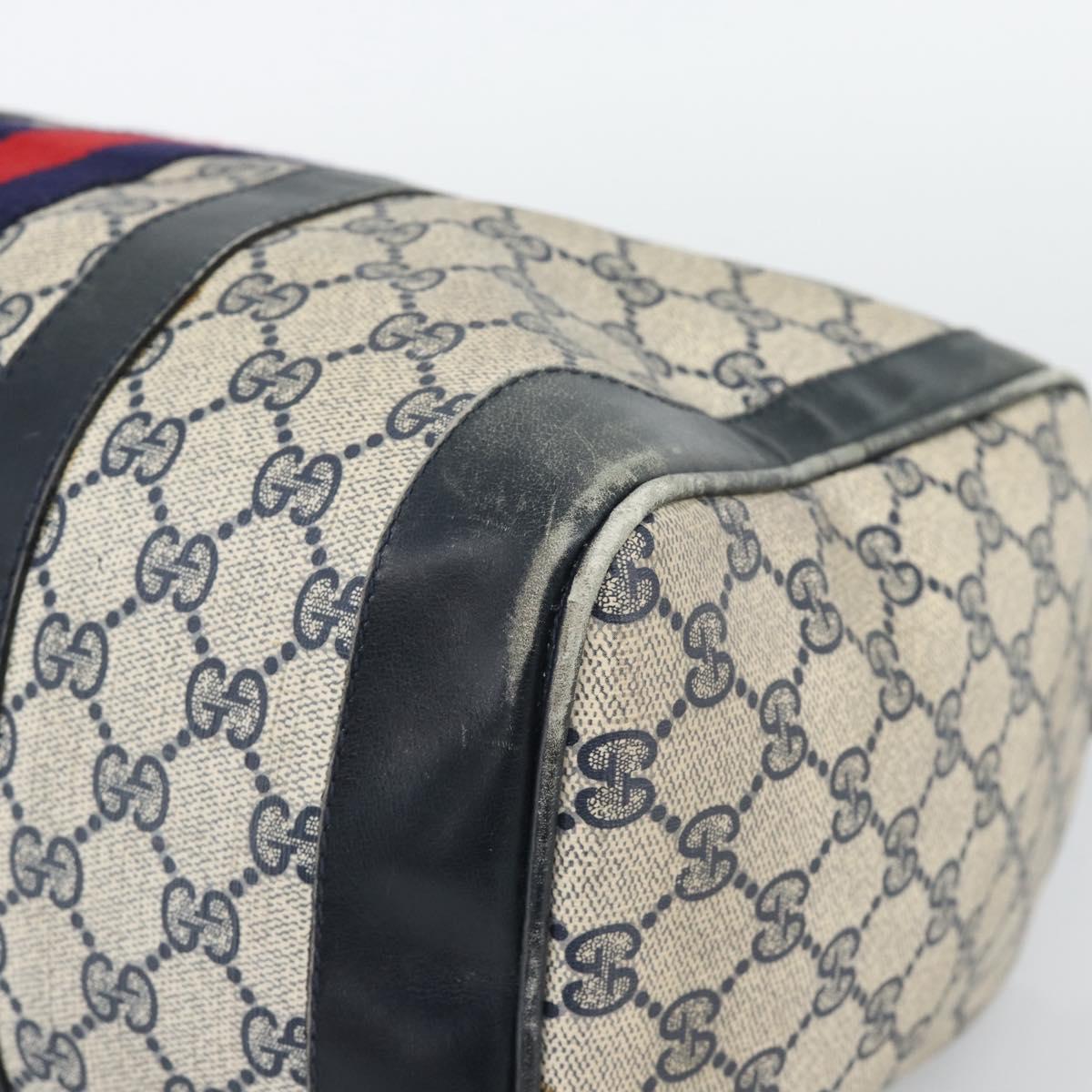 GUCCI GG Supreme Sherry Line Boston Bag PVC Navy Gold Auth 192619