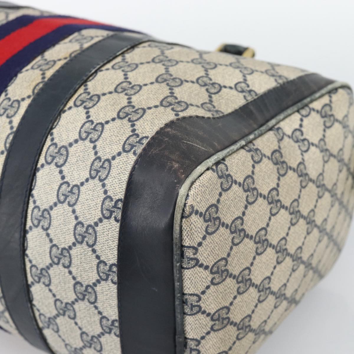 GUCCI GG Supreme Sherry Line Boston Bag PVC Navy Gold Auth 192619