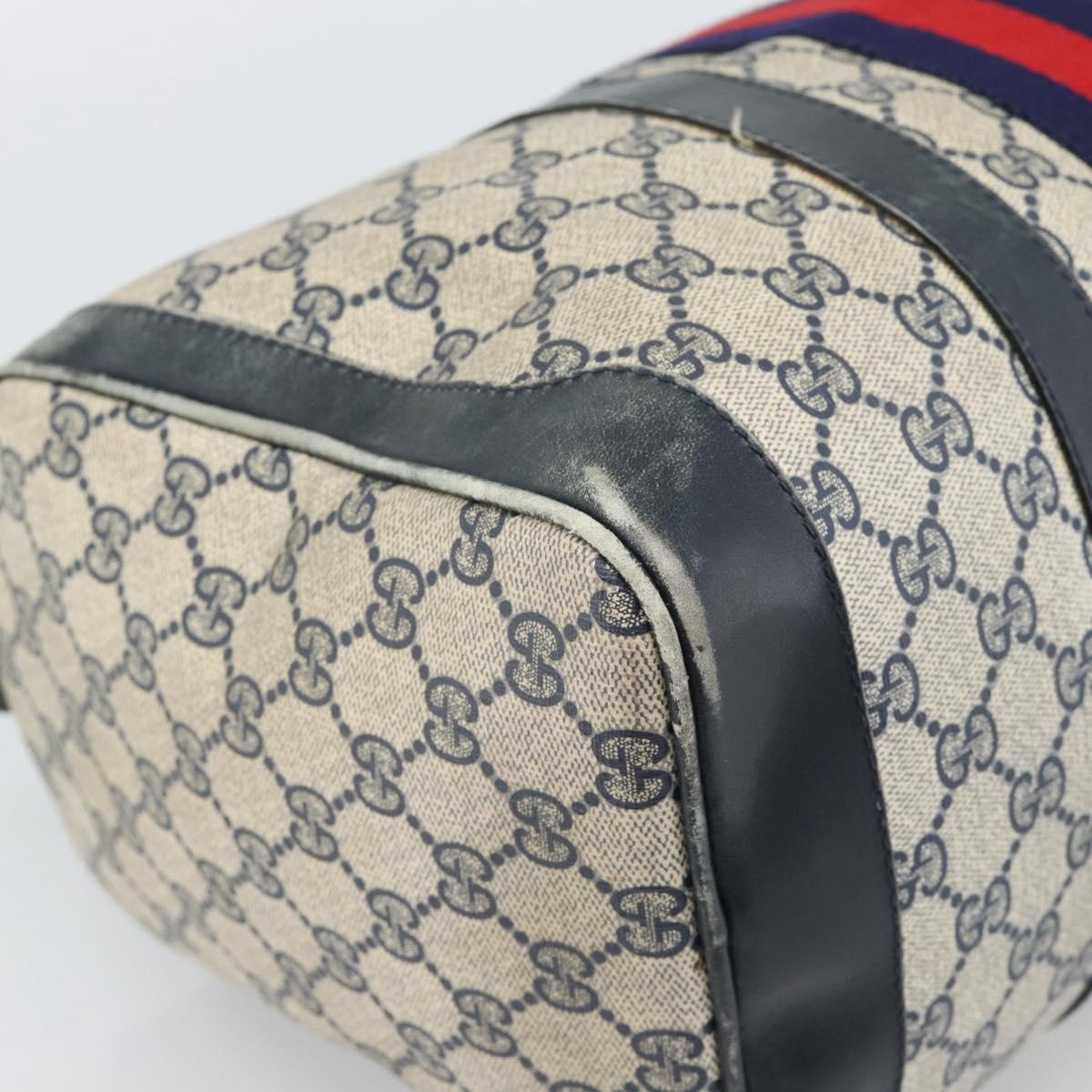 GUCCI GG Supreme Sherry Line Boston Bag PVC Navy Gold Auth 192619
