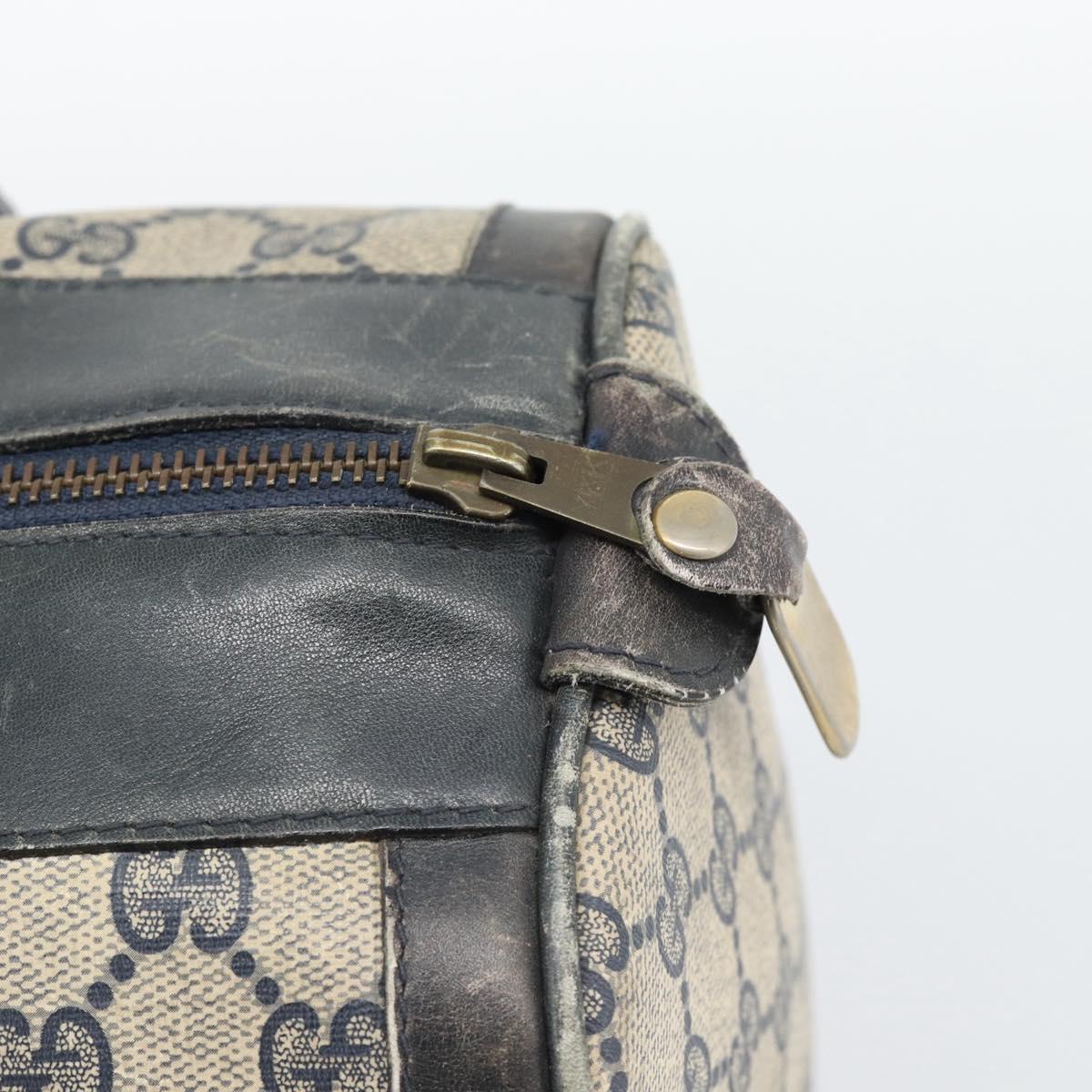 GUCCI GG Supreme Sherry Line Boston Bag PVC Navy Gold Auth 192619