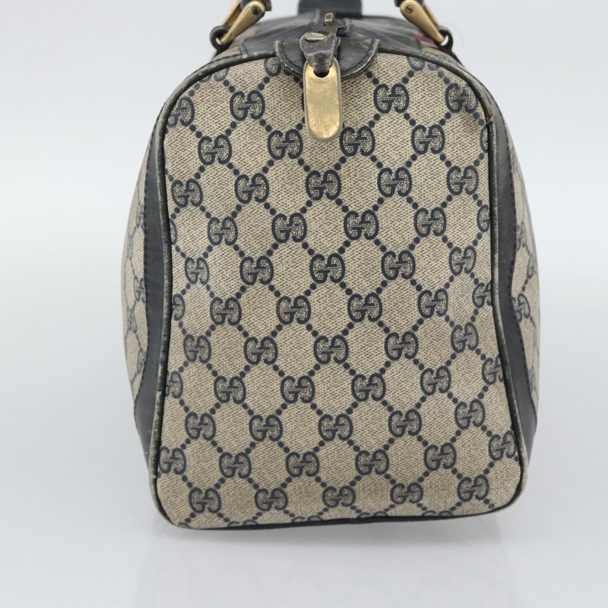 GUCCI GG Supreme Sherry Line Boston Bag PVC Navy Gold Auth 192619