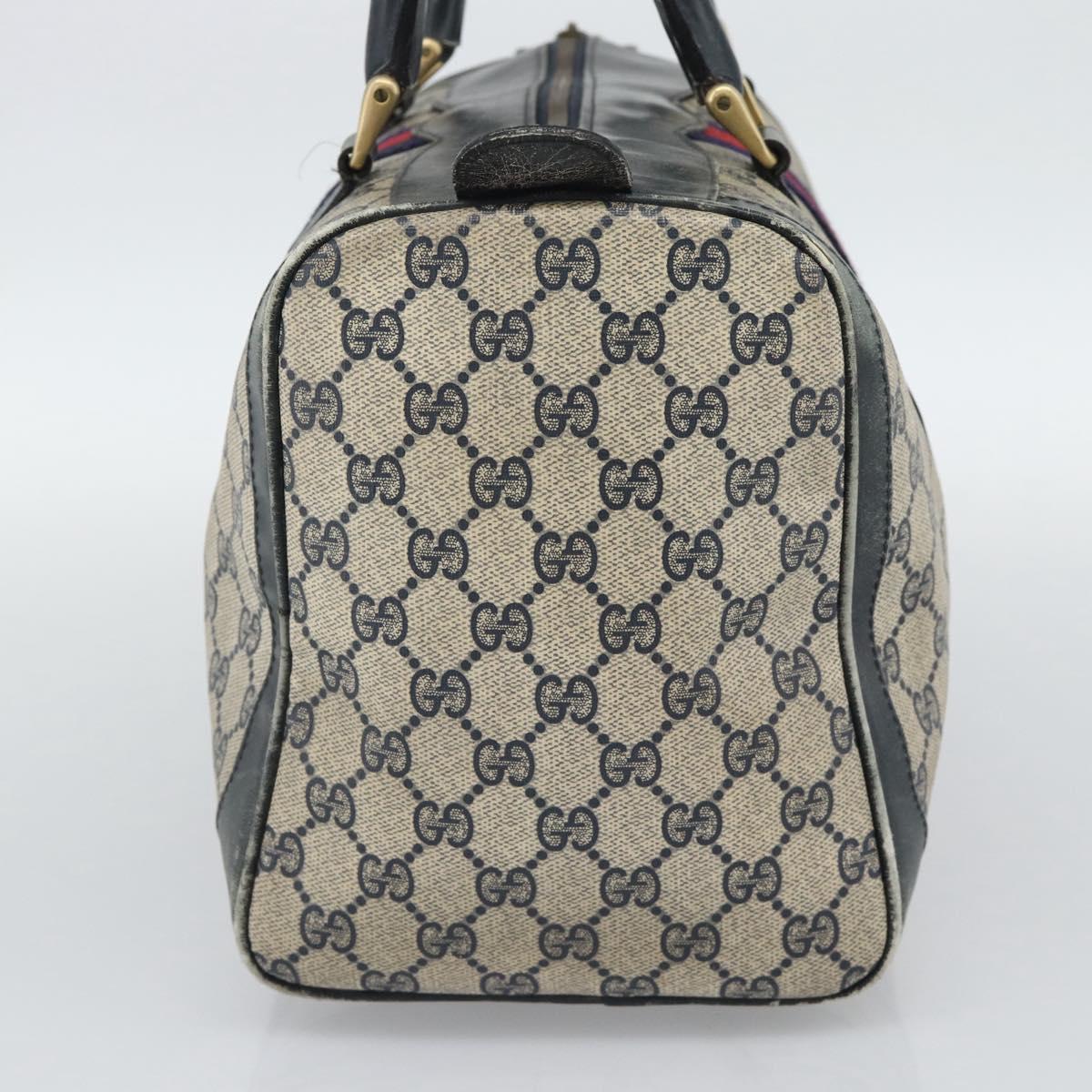 GUCCI GG Supreme Sherry Line Boston Bag PVC Navy Gold Auth 192619