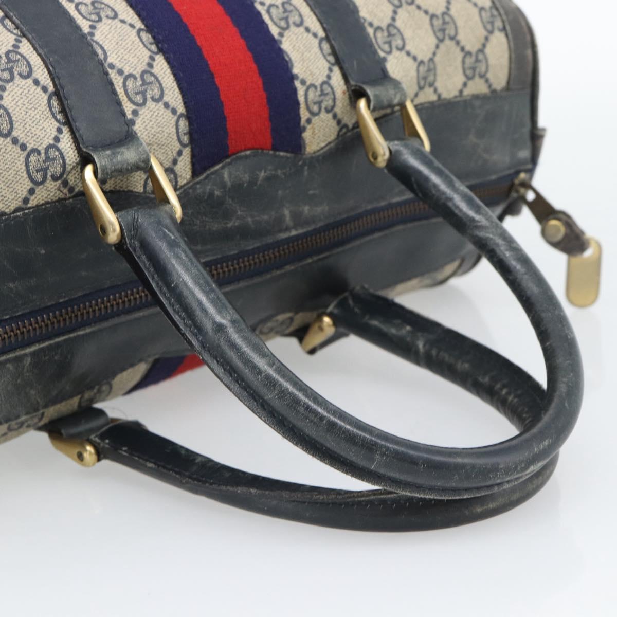 GUCCI GG Supreme Sherry Line Boston Bag PVC Navy Gold Auth 192619