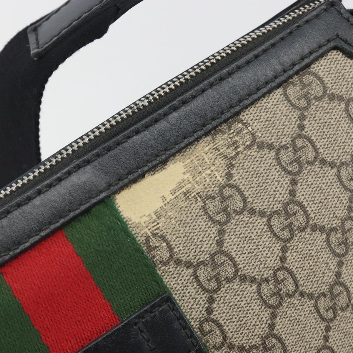 GUCCI GG Supreme Web Sherry Line Shoulder Bag Beige Silver 337111 Auth 192620