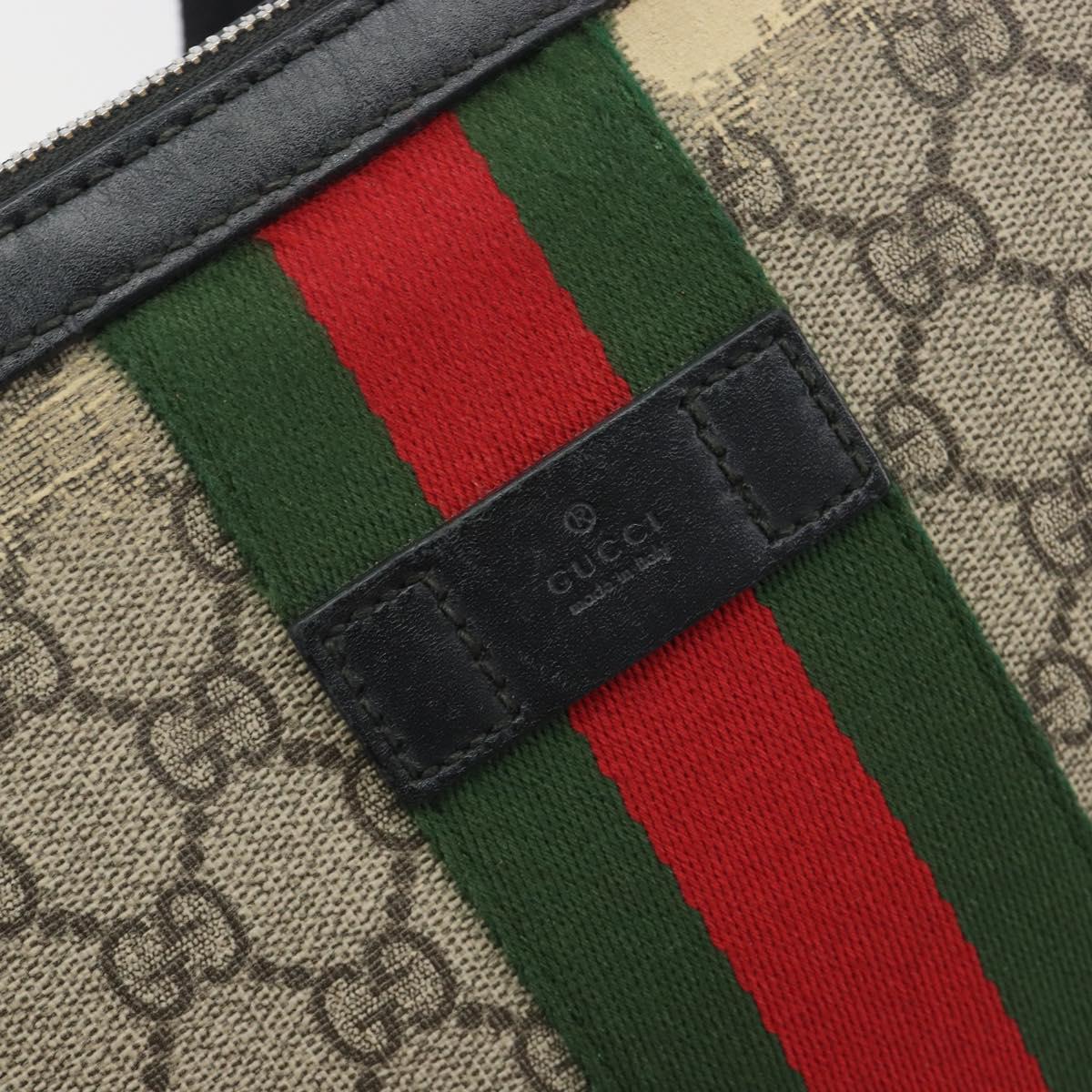 GUCCI GG Supreme Web Sherry Line Shoulder Bag Beige Silver 337111 Auth 192620