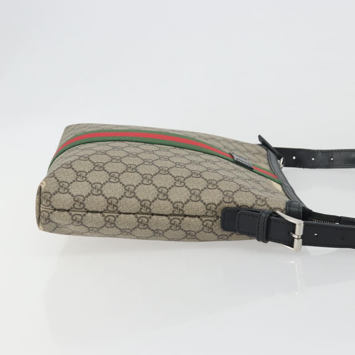 GUCCI GG Supreme Web Sherry Line Shoulder Bag Beige Silver 337111 Auth 192620