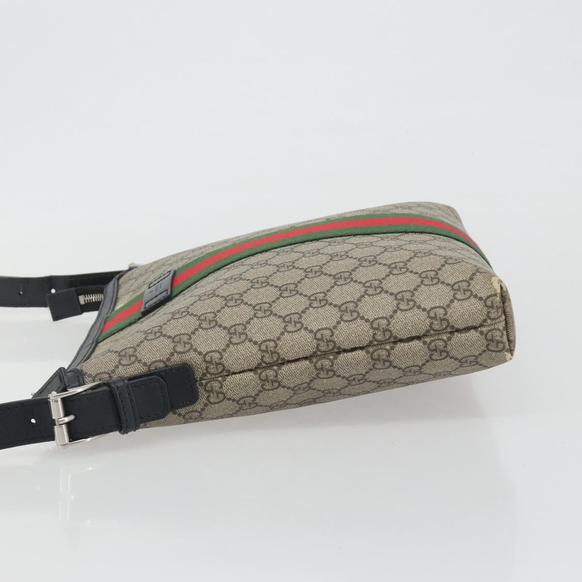 GUCCI GG Supreme Web Sherry Line Shoulder Bag Beige Silver 337111 Auth 192620