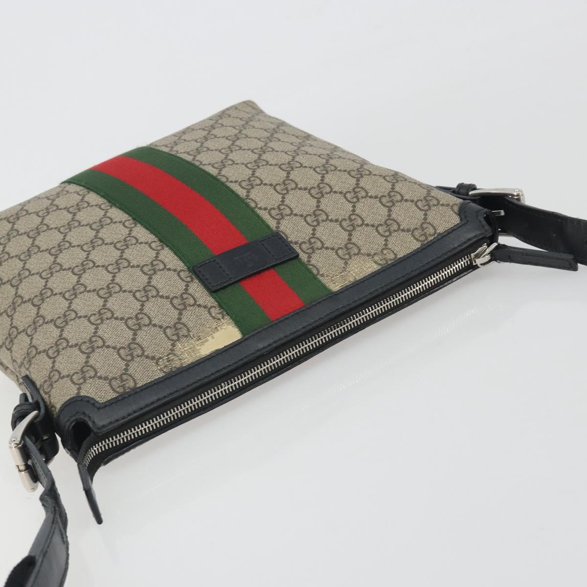 GUCCI GG Supreme Web Sherry Line Shoulder Bag Beige Silver 337111 Auth 192620