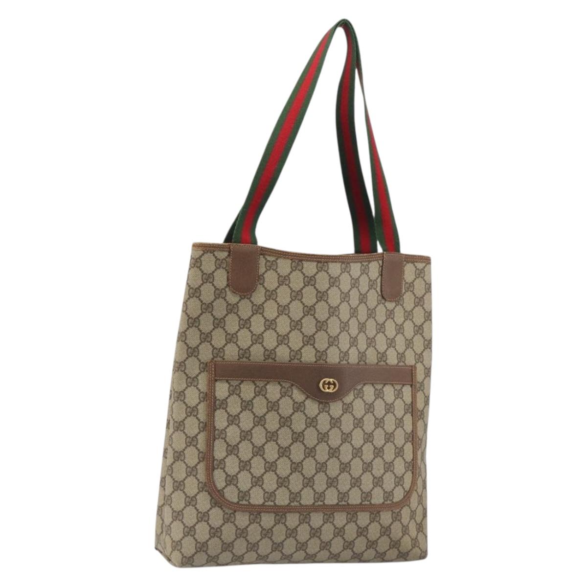 GUCCI GG Supreme Web Sherry Line Tote Bag PVC Beige Gold 002 39 6487 Auth 192621A