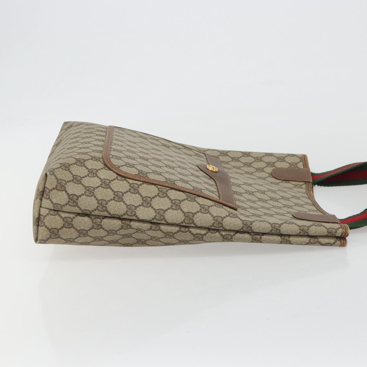 GUCCI GG Supreme Web Sherry Line Tote Bag PVC Beige Gold 002 39 6487 Auth 192621A