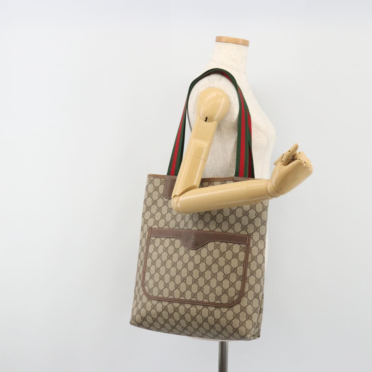 GUCCI GG Supreme Web Sherry Line Bag PVC Beige Gold 002 58 6487 Auth 192622A