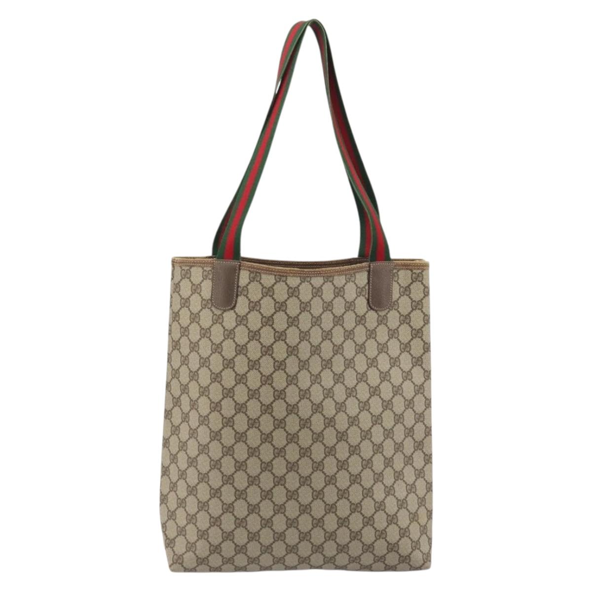 GUCCI GG Supreme Web Sherry Line Bag PVC Beige Gold 002 58 6487 Auth 192622A