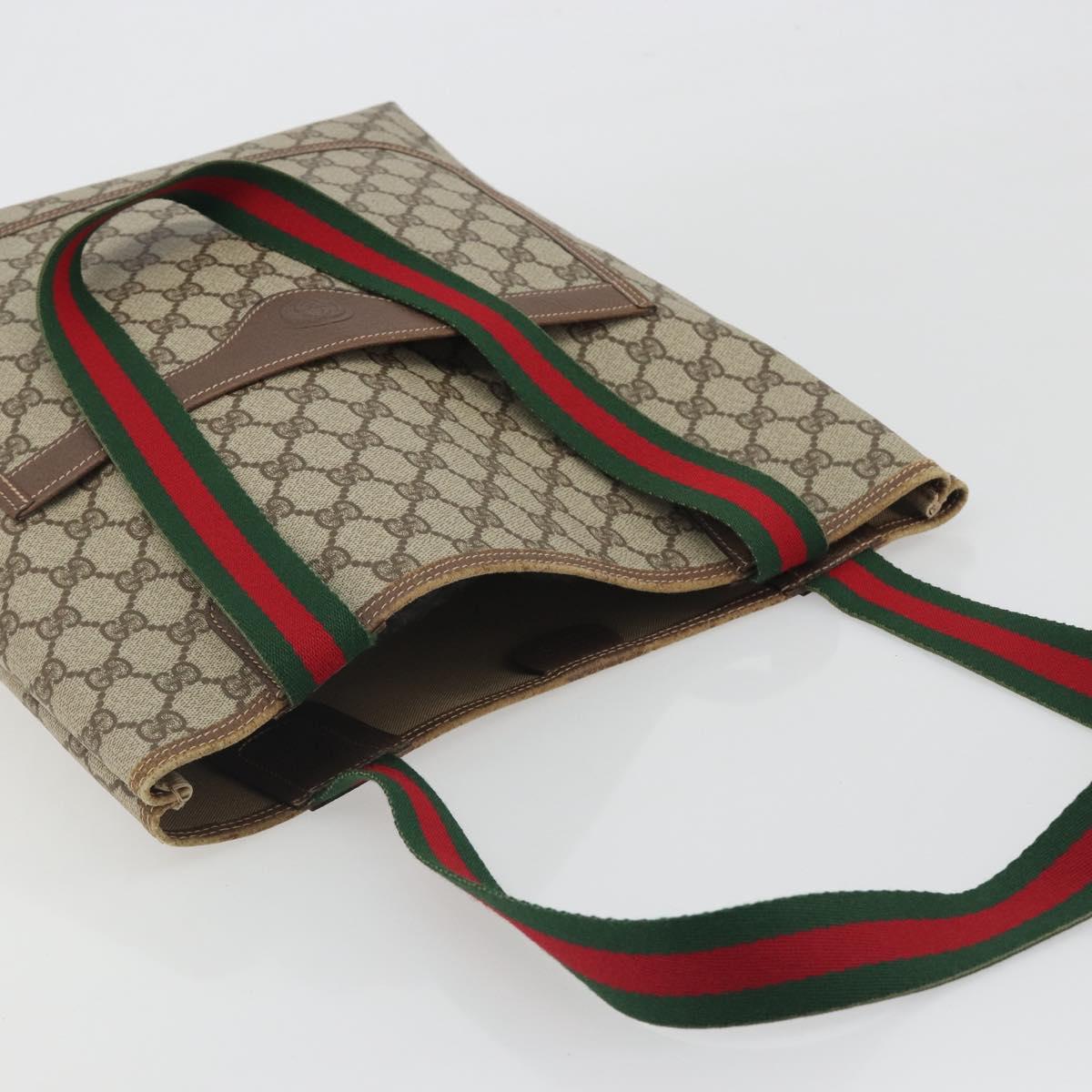 GUCCI GG Supreme Web Sherry Line Bag PVC Beige Gold 002 58 6487 Auth 192622A