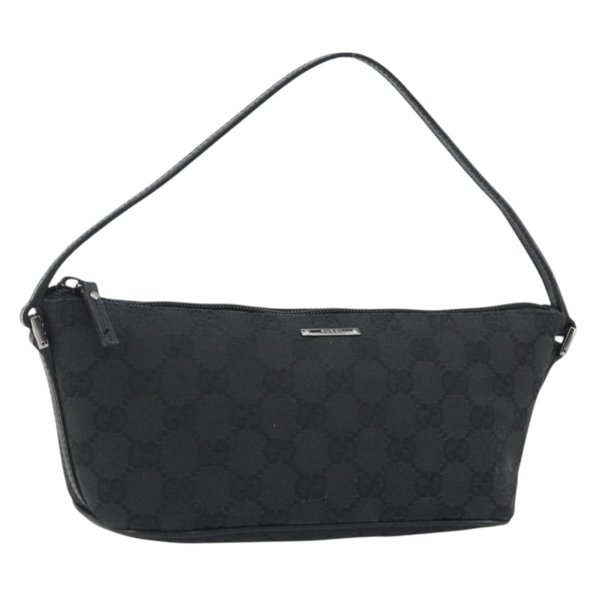 GUCCI GG Canvas Accessory Pouch Black Silver 07198 Auth 192624A