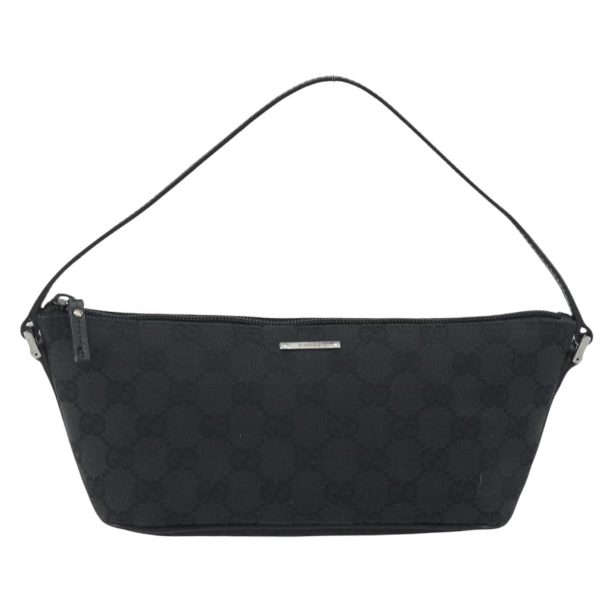 GUCCI GG Canvas Accessory Pouch Black Silver 07198 Auth 192624A