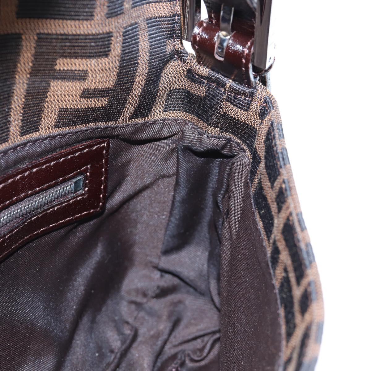 FENDI Zucca Canvas Mamma Baguette Shoulder Bag Brown Black Auth 192625SAM