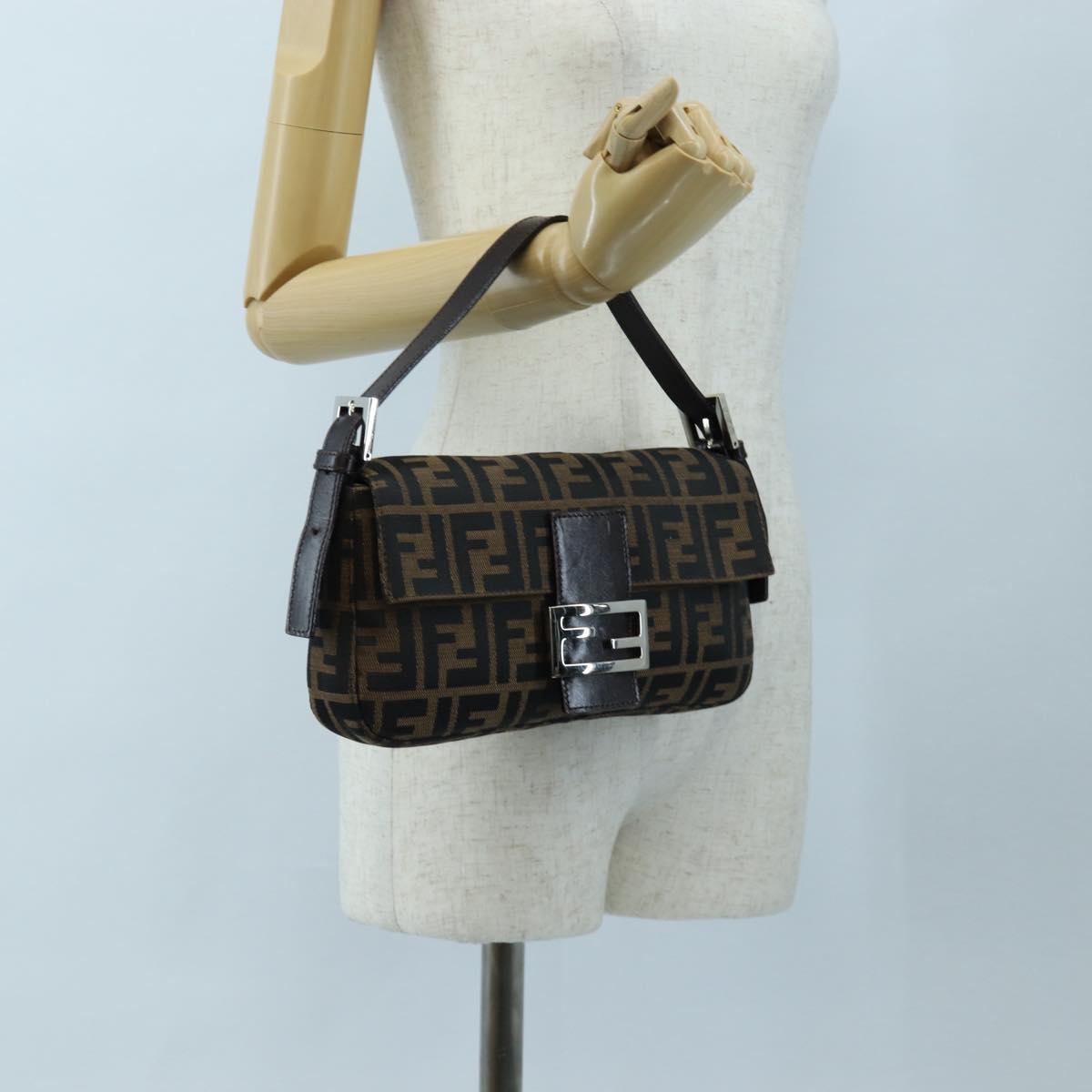 FENDI Zucca Canvas Mamma Baguette Shoulder Bag Brown Black Auth 192625SAM