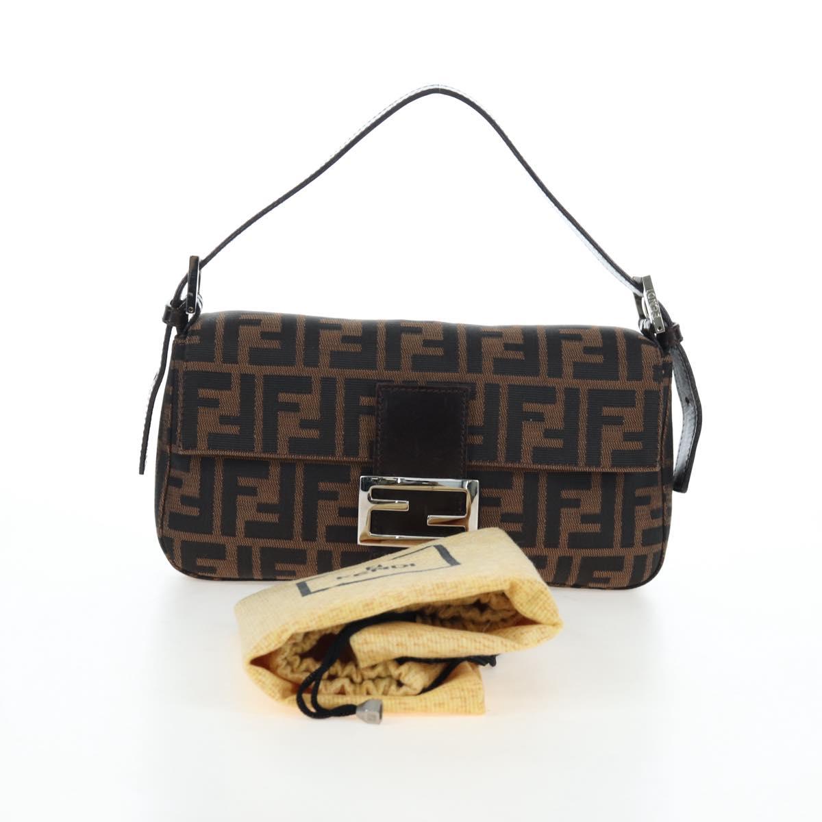 FENDI Zucca Canvas Mamma Baguette Shoulder Bag Brown Black Auth 192625SAM
