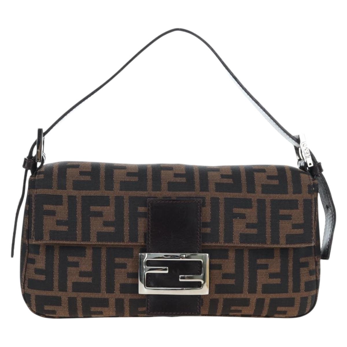 FENDI Zucca Canvas Mamma Baguette Shoulder Bag Brown Black Auth 192625SAM