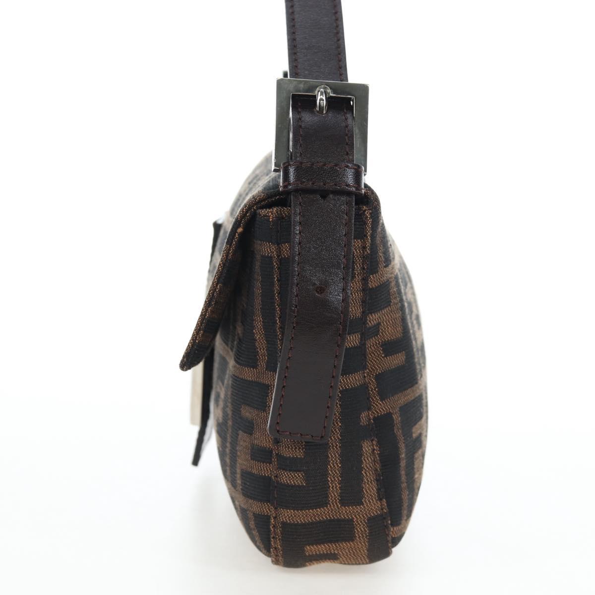 FENDI Zucca Canvas Mamma Baguette Shoulder Bag Brown Black Auth 192625SAM