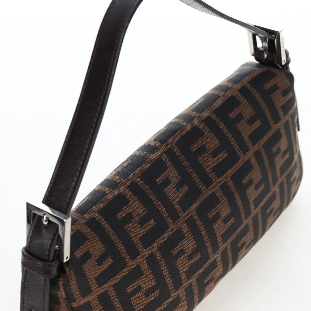FENDI Zucca Canvas Mamma Baguette Shoulder Bag Brown Black Auth 192625SAM