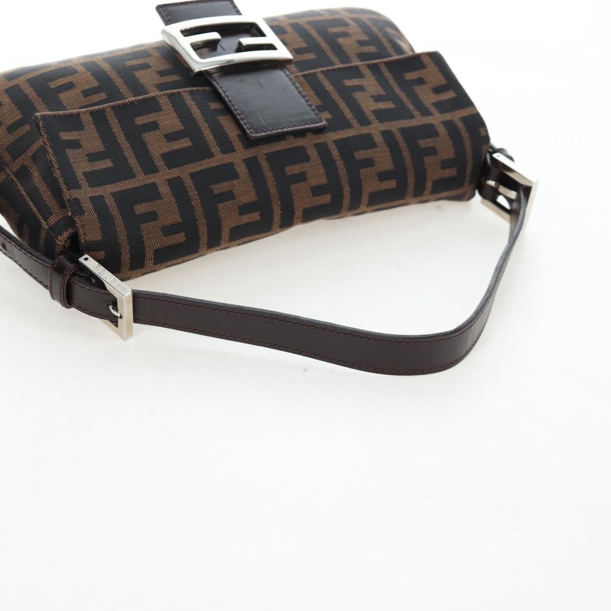 FENDI Zucca Canvas Mamma Baguette Shoulder Bag Brown Black Auth 192625SAM