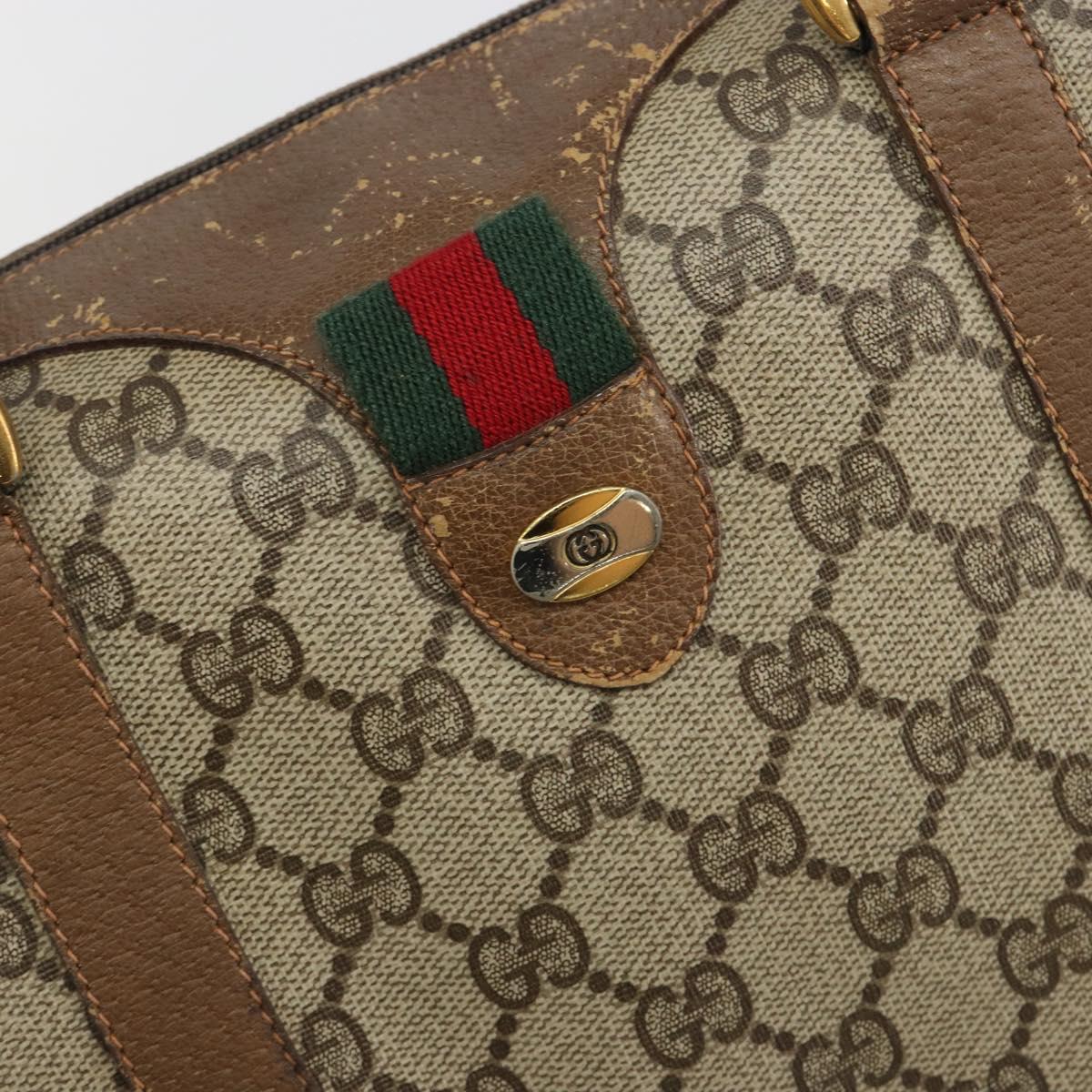GUCCI GG Supreme Web Sherry Line Hand Bag PVC Beige Gold 98 02 007 Auth 192627