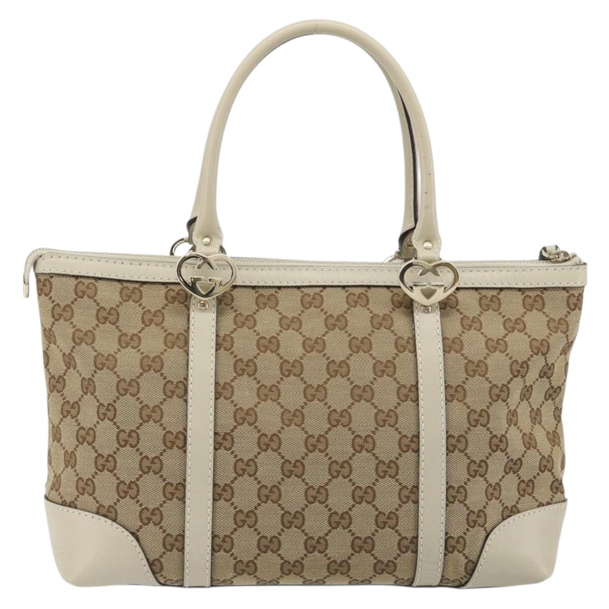 GUCCI GG Canvas Lovely Heart Hand Bag Beige Gold 257069 Auth 192634A